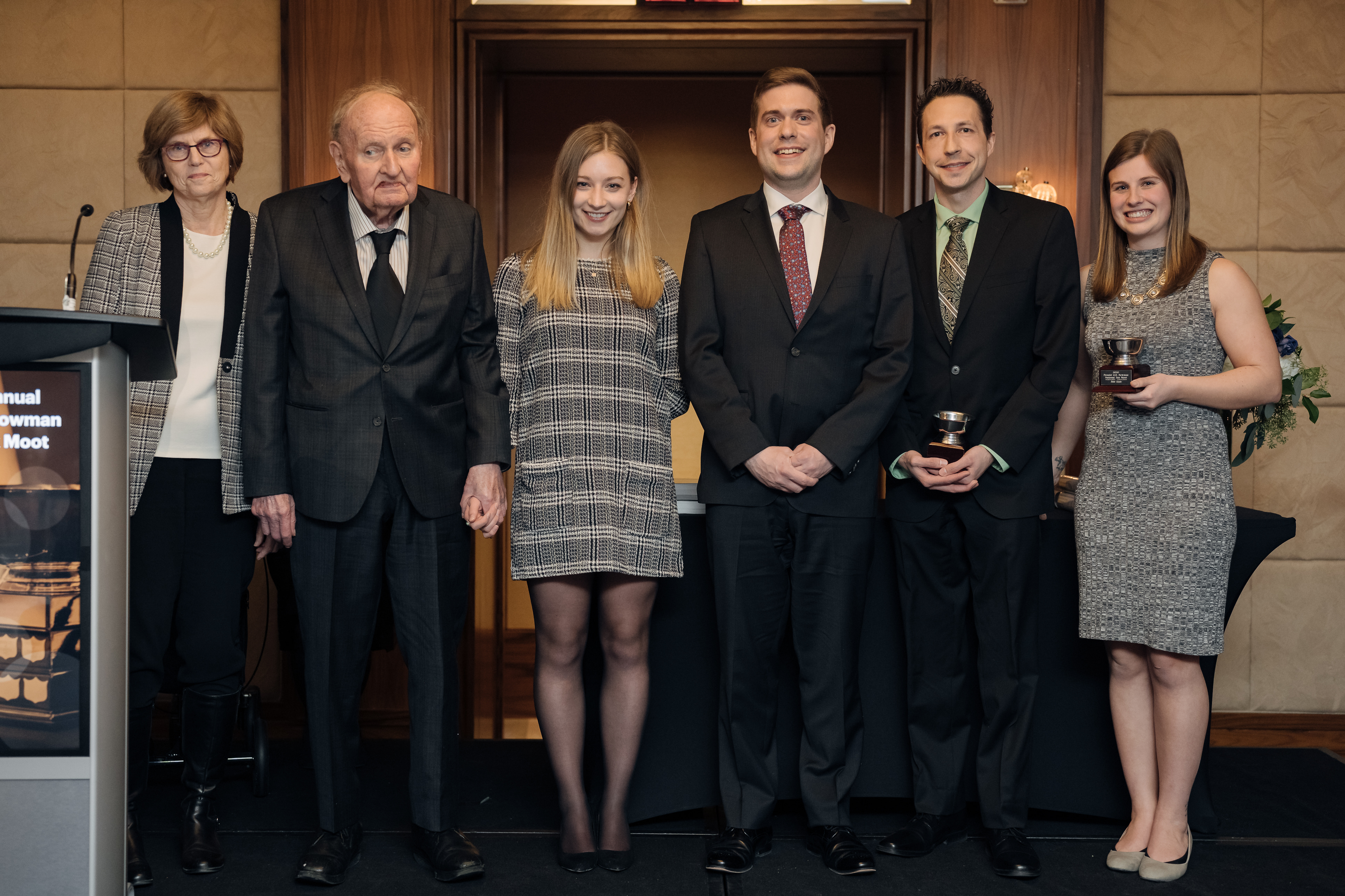 Pictured (L to R): The Honourable Judith M. Woods, Justice of the Federal Court of Appeal, Donald G.H. Bowman, Anna Lekach, Will Hampton, Graham Fuga and Madison Miller. ©Dentons Canada LLP 