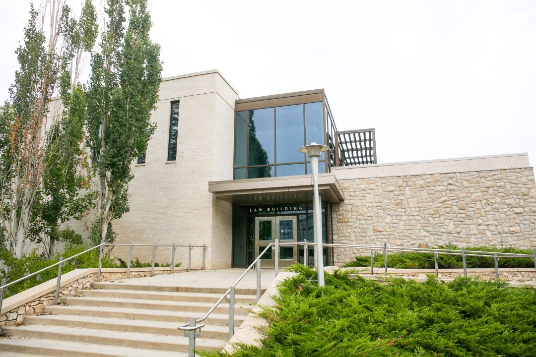 Photo of the front entrance of the Law Building