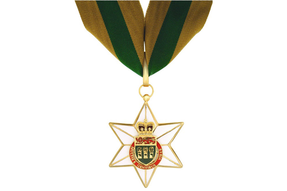 Close up photo of the Saskatchewan Order of Merit on a white background