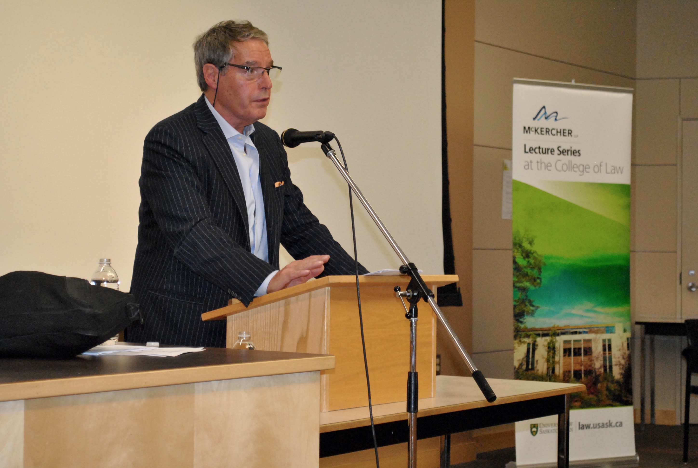 Photo: Dennis Edney, QC, speaks to College of Law students, faculty, staff and members of the public in the MLT Lecture Theatre on Wednesday, Sept. 9, 2015.