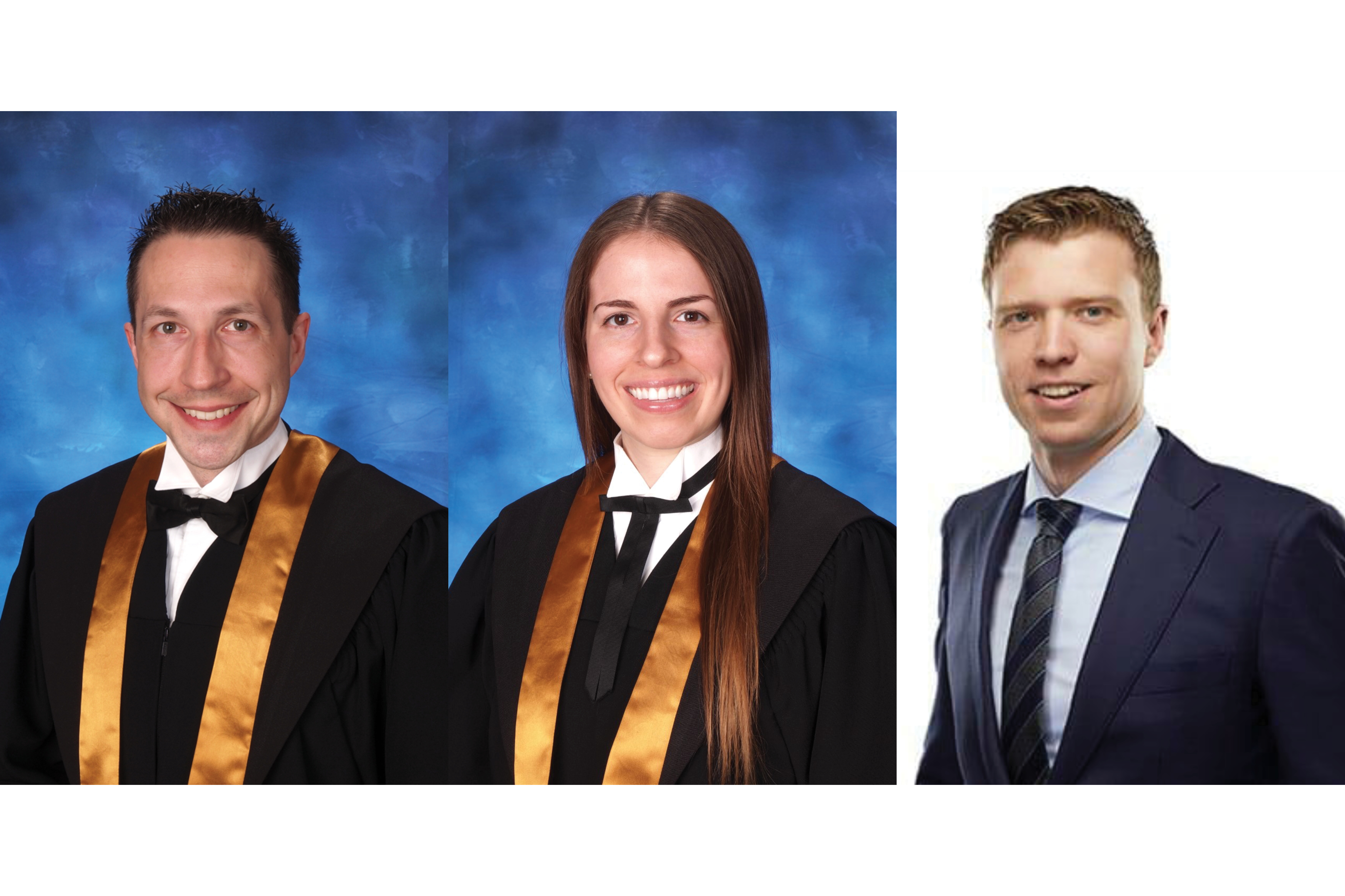 2020 Law Society of Saskatchewan Medallists (l to r): Graham Fuga, Larissa Meredith-Flister, Scott Hunter